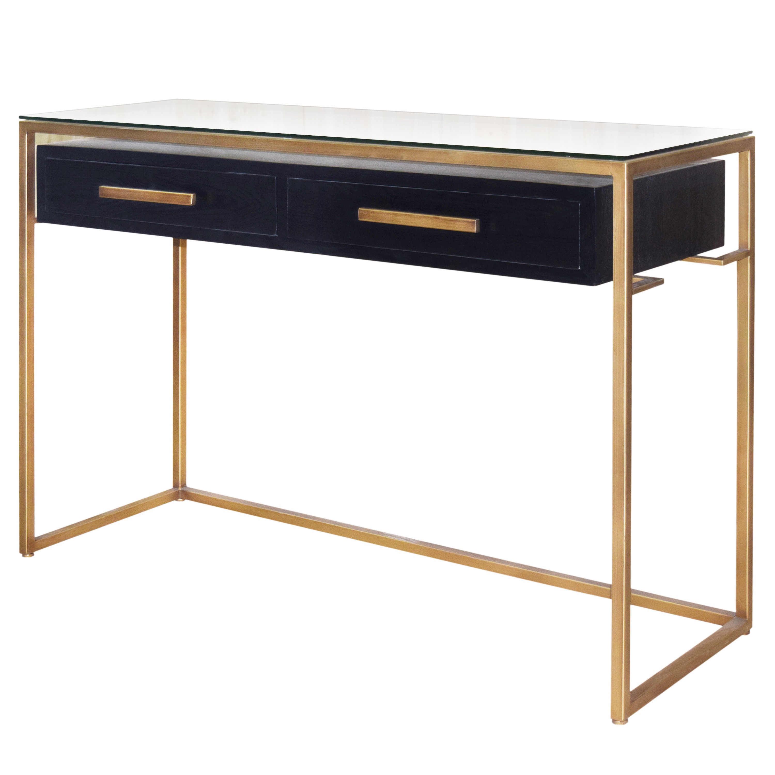 Firenze Floating Console Table W 2 Drawers Gold Frame Espresso