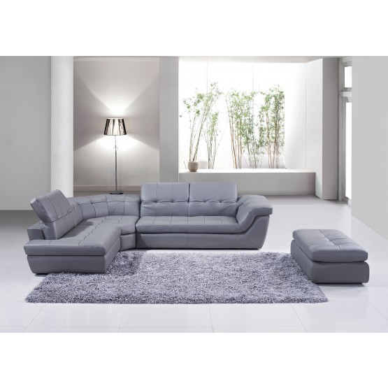 397 Italian Leather Sectional, Left Arm Chaise Facing, Grey photo