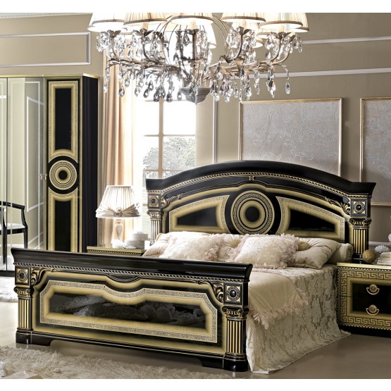 Aida Queen Size Bed, Black + Gold photo