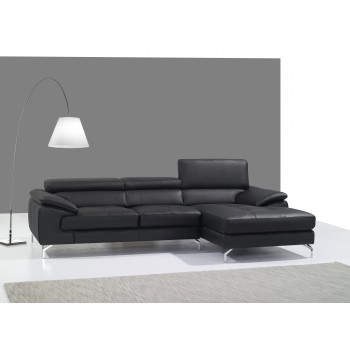 A973B Italian Leather Mini Sectional, Right Arm Chaise Facing, Black by J&M Furniture
