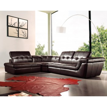 397 Italian Leather Sectional, Left Arm Chaise Facing, Chocolate by J&M Furniture