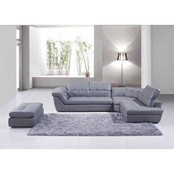 397 Italian Leather Sectional, Right Arm Chaise Facing, Grey by J&M Furniture