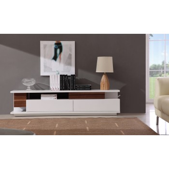 061 TV Stand, White High Gloss + Walnut by J&M Furniture