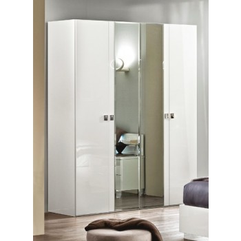 Onda 4-Door Wardrobe with Mirror, White