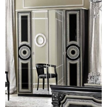 Aida 4-Door Wardrobe, Black + Silver