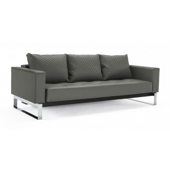 Cassius Quilt Deluxe Full Size Sofa Bed, 585 Leather Look Grey PU + Chromed Legs