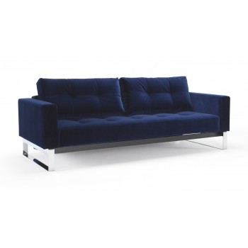 Cassius Quilt Deluxe Full Size Sofa Bed, 865 Vintage Velvet Blue + Chromed Legs