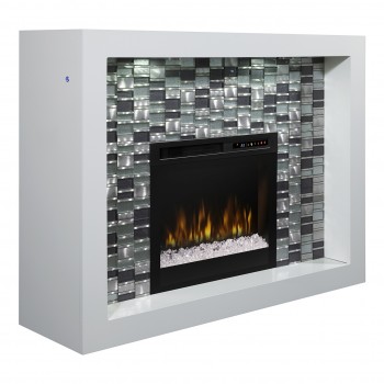 Crystal Mantel Electric Fireplace, White Finish, Acrlyic Ice (XHD28) Firebox