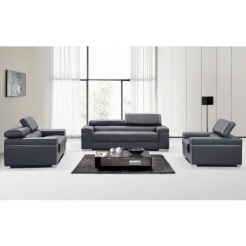 Soho 3-Piece Living Room Set, Grey Leather