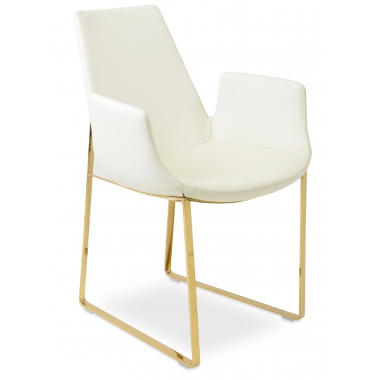 Eiffel Arm Sled Chair, Gold Brass, Cream Genuine Leather photo