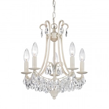 5 Light Mini Chandelier In Antique Cream And Clear