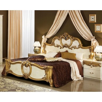 Barocco King Size Bed, Ivory + Gold