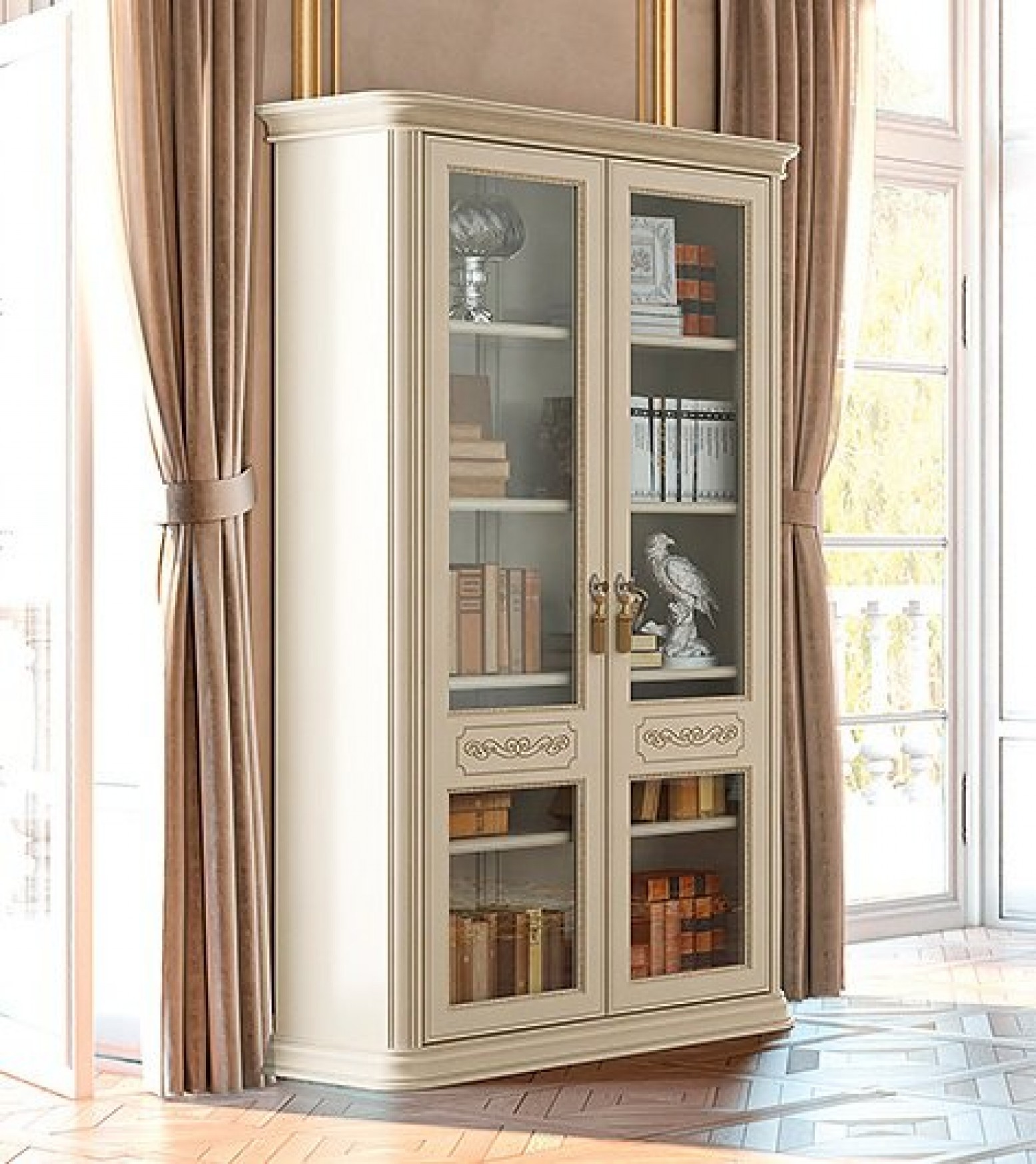 Torriani 2 Door Bookcase W Glass Doors Wooden Shelves Ivory Buy