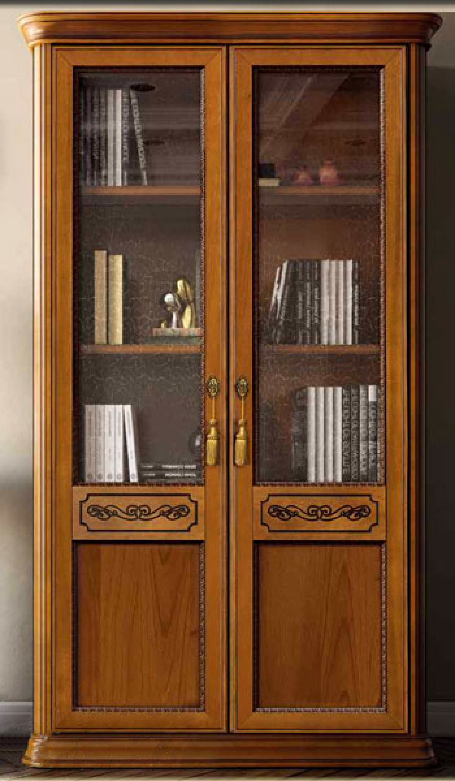 Torriani 2 Door Bookcase W Wooden Doors Wooden Shelves Walnut