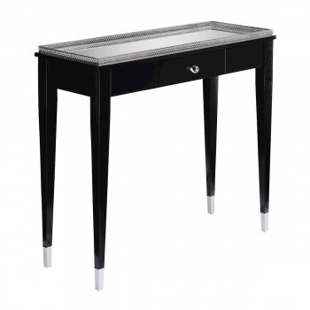 Black Tie Console In Black With Chrome And Clear Mirror Top