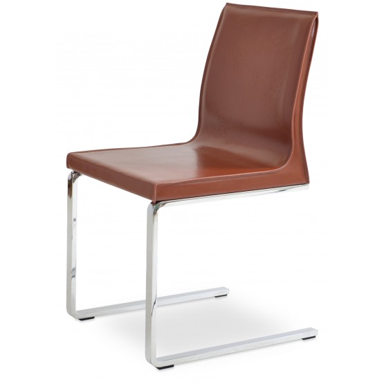 Polo Flat Dining Chair, Chrome, Light Brown Bonded Leather photo