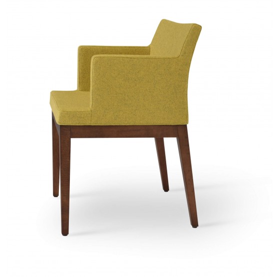 Soho Wood Arm Chair, Solid Beech Walnut Color, Amber Camira Wool photo