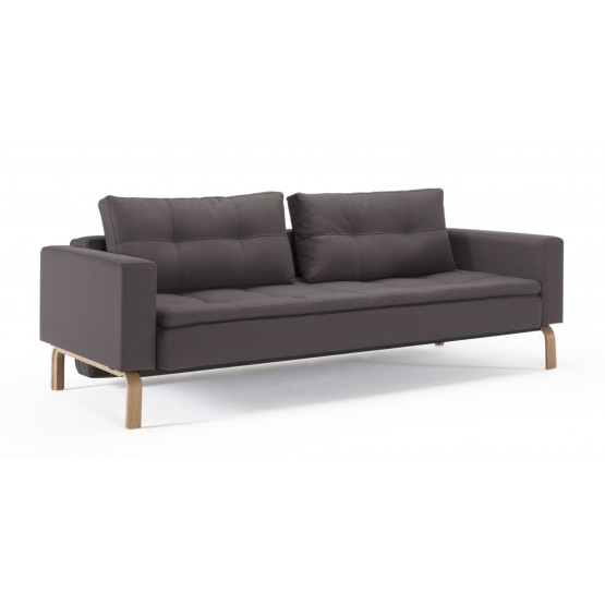 Dual Sofa Bed w/Arms, 555T Soft Grey Fabric + Oak Legs photo