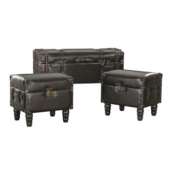 Dark Brown Faux Leather Travelers Trunk - Set of 3