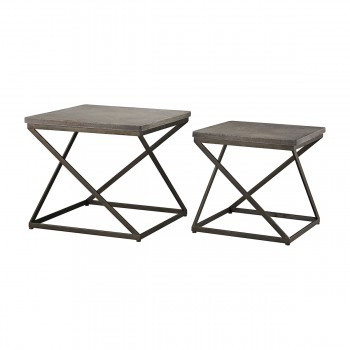 Moya Aged Iron Set of 2 Metal and Concrete Accent Tables