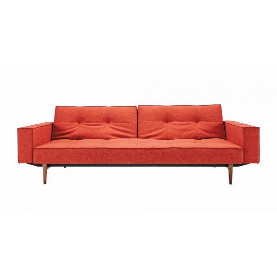 Splitback Sofa Bed w/Arms, 524 Mixed Dance Burned Orange Fabric + Dark Wood Legs photo