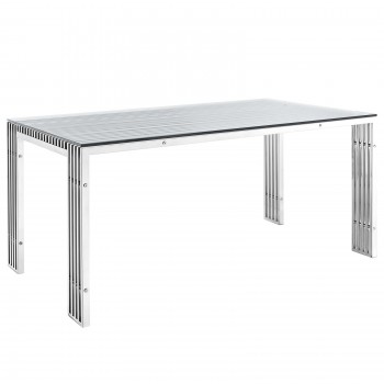 Gridiron Stainless Steel Dining Table, Silver by Modway
