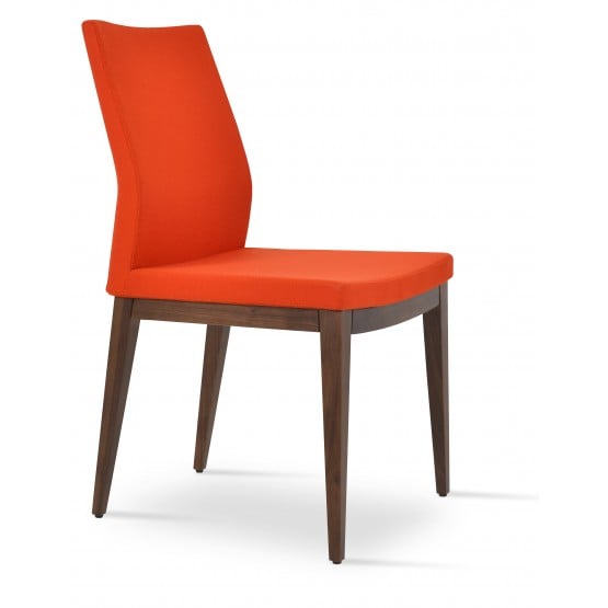 Pasha Wood Dining Chair, Solid Beech Walnut Color, Orange Camira Wool photo