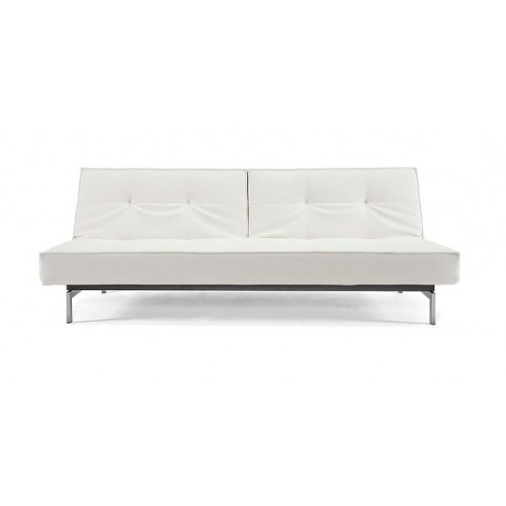 Splitback Sofa Bed, 588 Leather Look White PU + Stainless Steel Legs photo