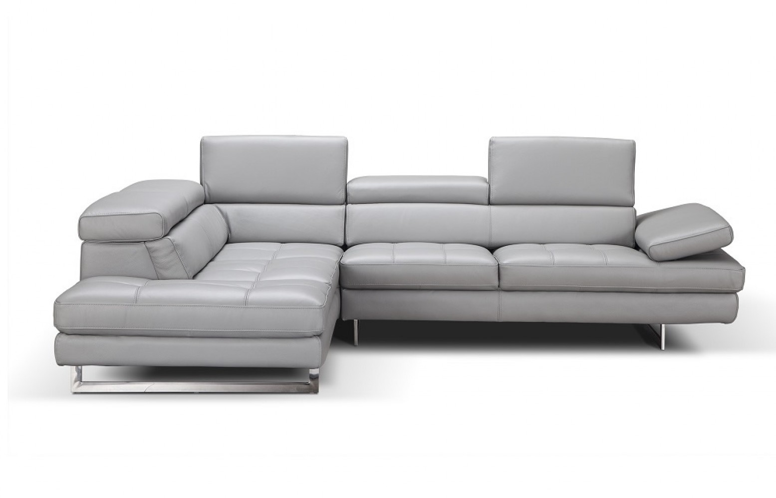 Aurora Italian Leather Sectional Left, Light Grey Leather Sectional With Chaise