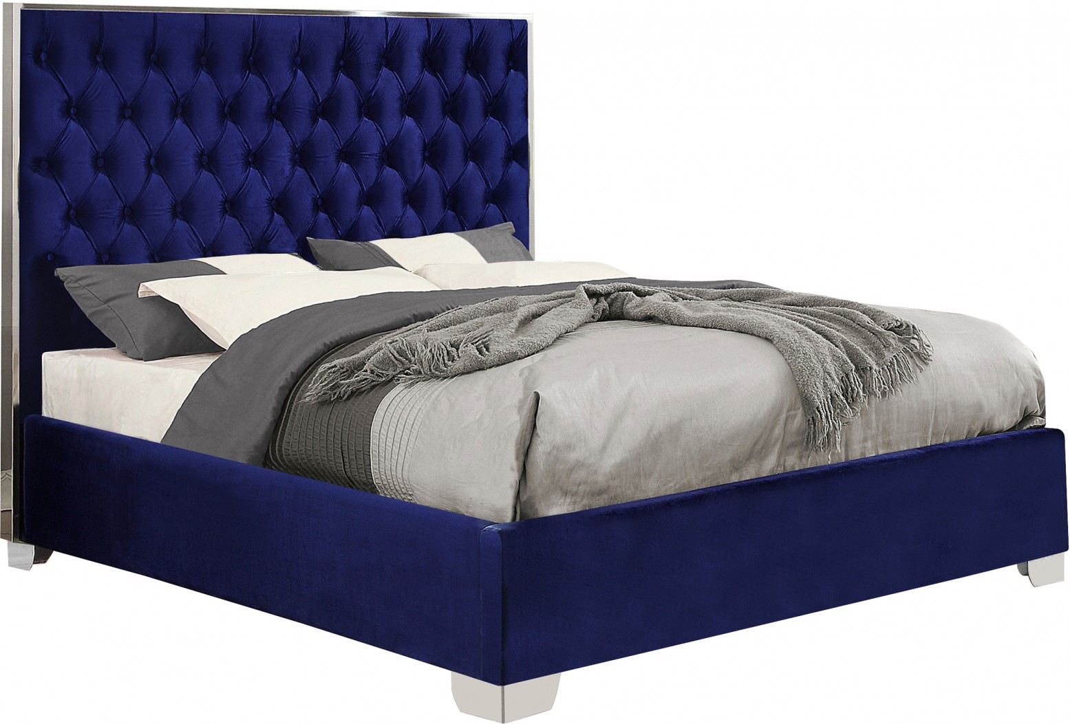 Lexi Velvet King Size Bed, Navy Buy Online at Best Price