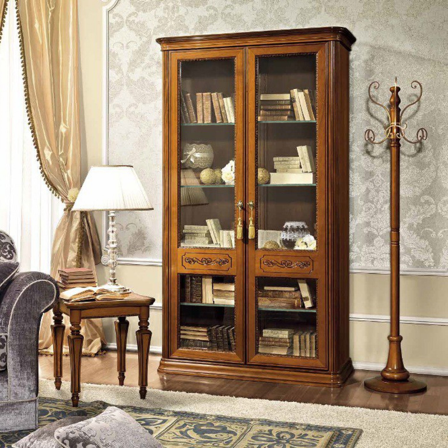 Torriani 2 Door Bookcase W Glass Doors Glass Shelves Walnut Buy
