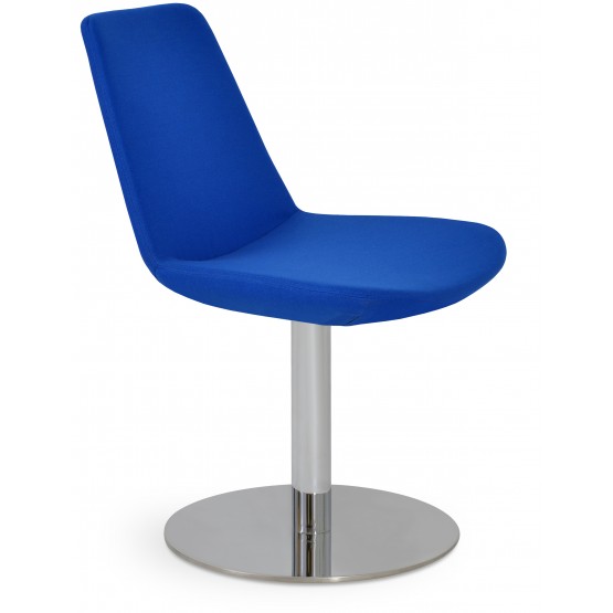 Eiffel Round Swivel Chair, Bright Stainless Steel, Dark Blue Fabric photo