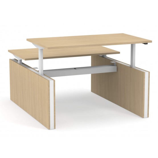 Motion Customizable Sit-Stand Office 2-Desk Bench with Panel Legs photo