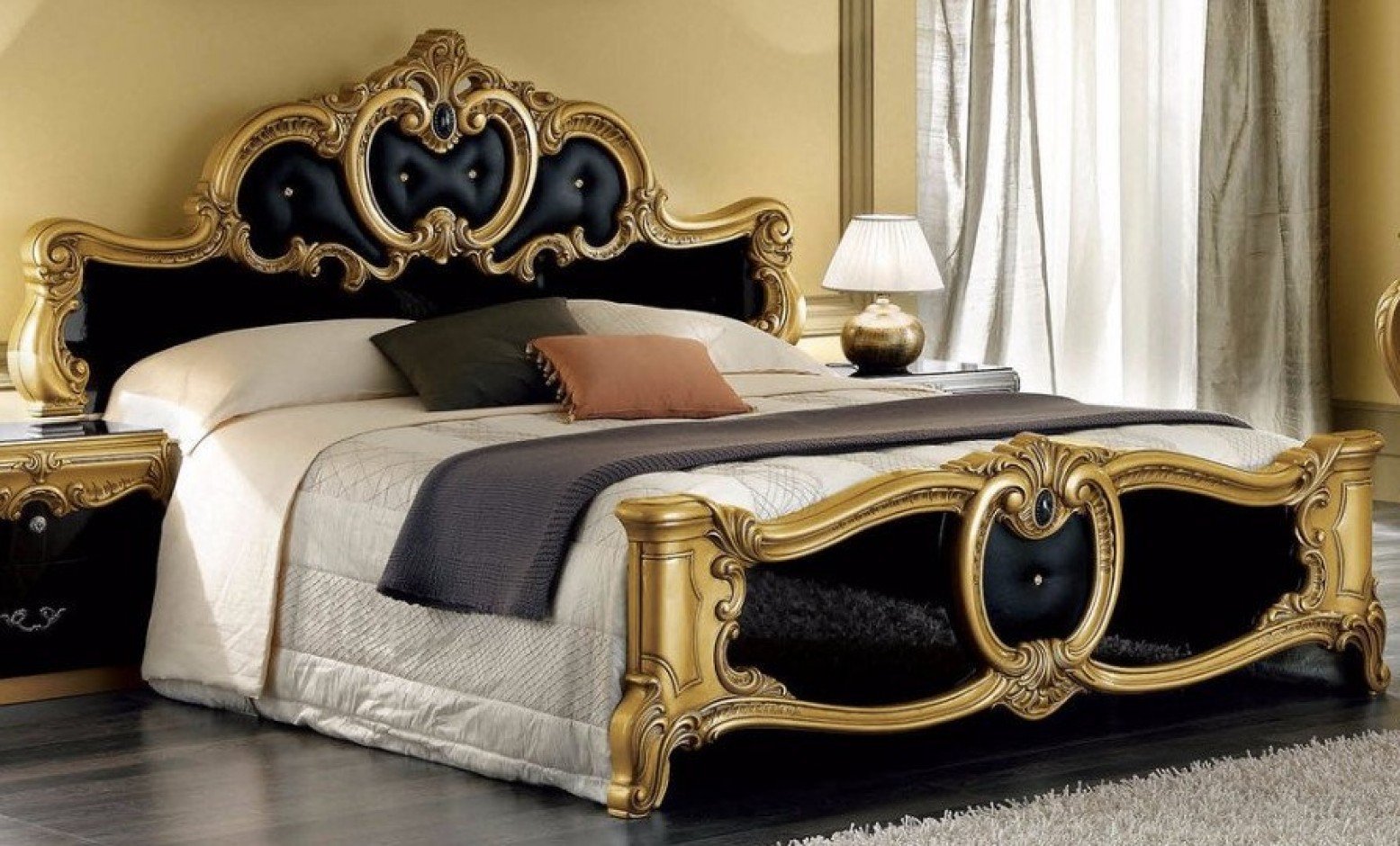 Barocco King Size Bed Black Gold, Gold Bed King