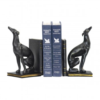 Greyhound Bookends In Black With Gold Accents - Pair