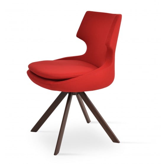 Patara Sword Dining Chair, Walnut Veneer Steel, Red Camira Wool photo