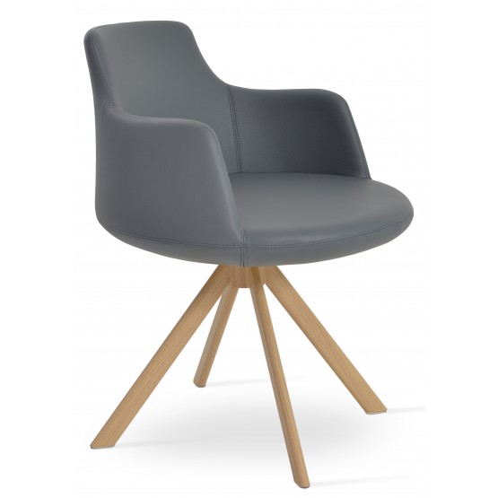 Dervish Sword Dining Chair, Natural Veneer Steel, Grey Leatherette photo