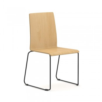 Moon Stackable Conference Wood Chair, Wire Steel Frame