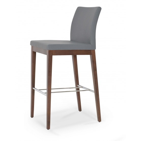 Aria Wood Counter Stool, Solid Beech Walnut Color, Grey PPM photo